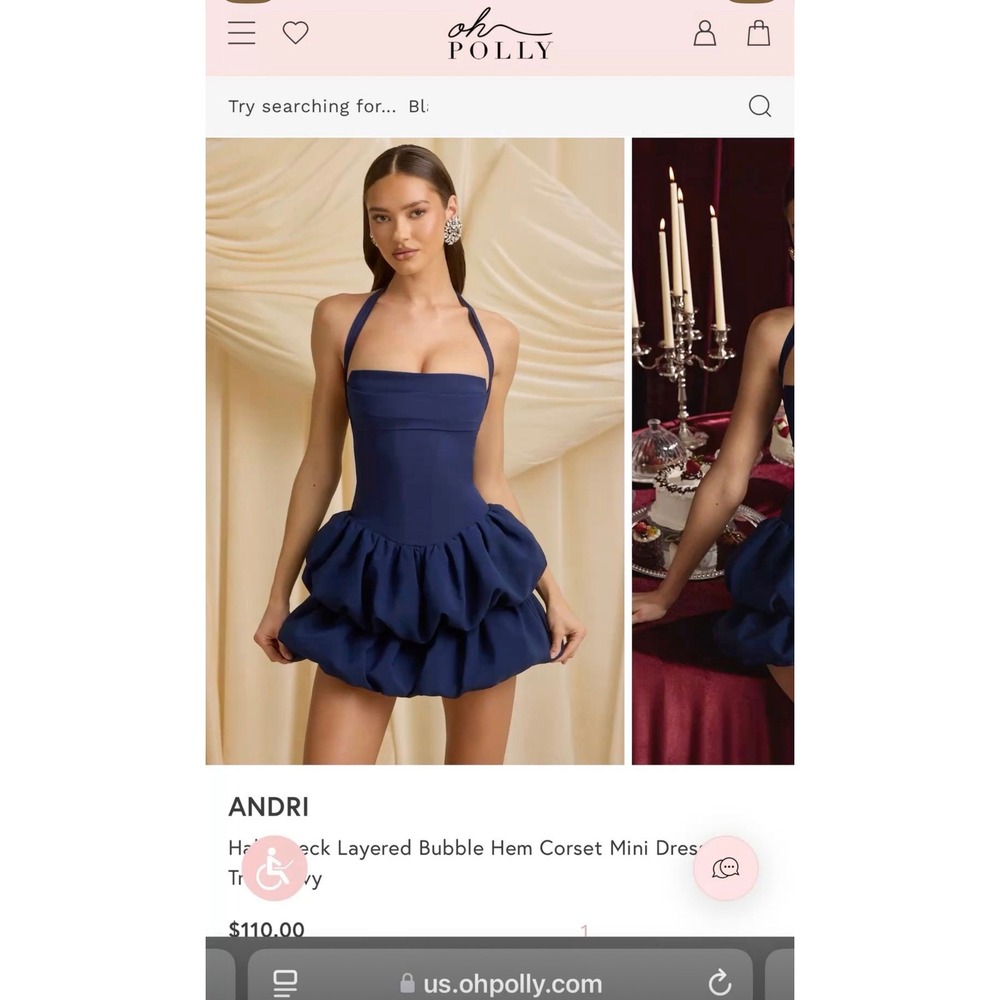 Oh Polly Andri True Navy Bubble Hem Mini Dress NWT US 8 Coquette